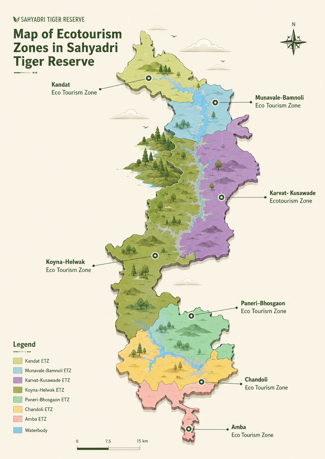 Map of Eco Tourism Zones in Sahyadri Tiger Reserve